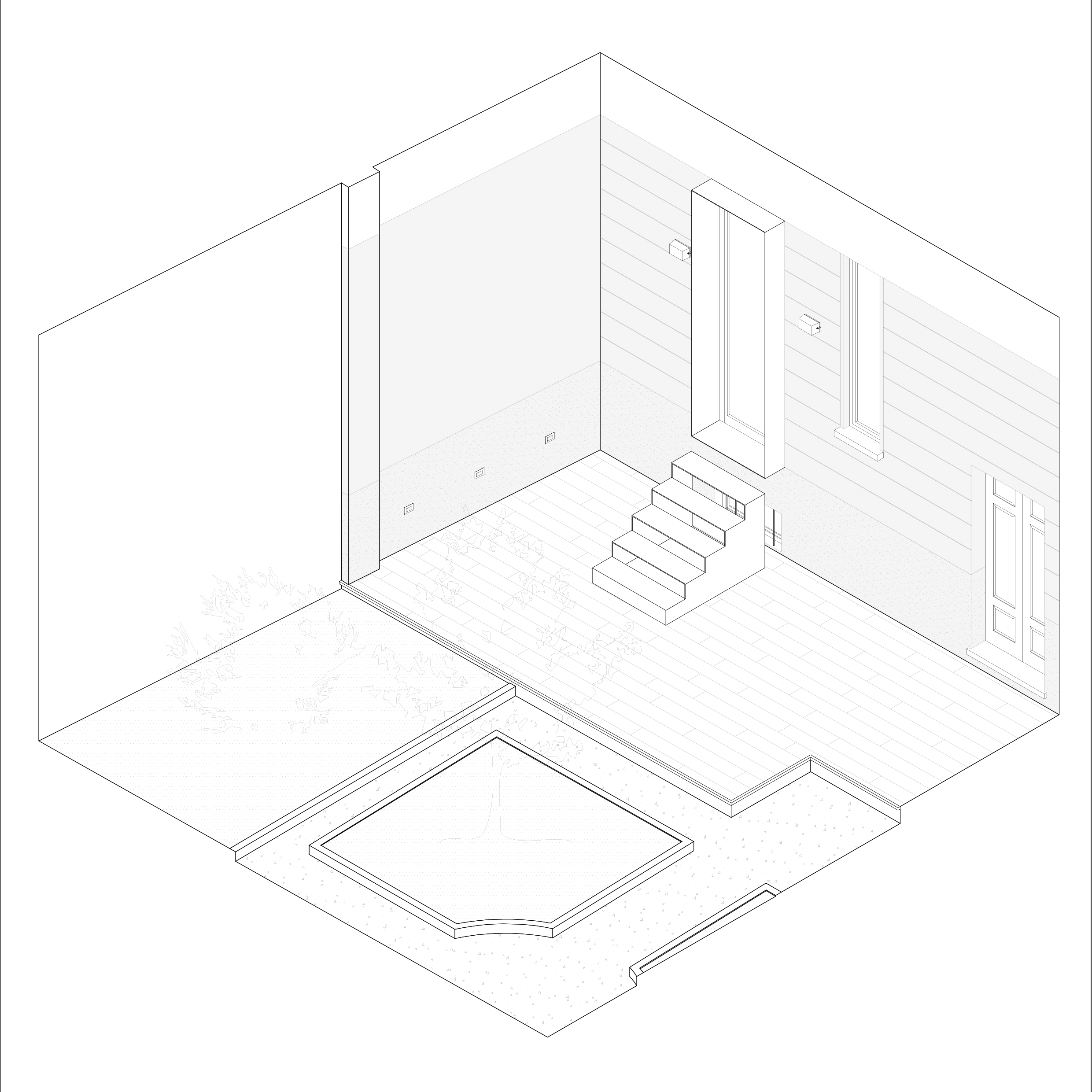 Rear Window project axonometric drawing with COR-TEN staircase — Studio Lapse